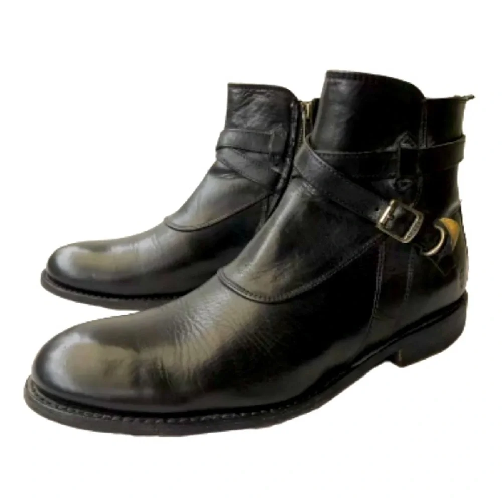 FRYE Jayden Cross Strap Black Leather Boots - Picture 2 of 10
